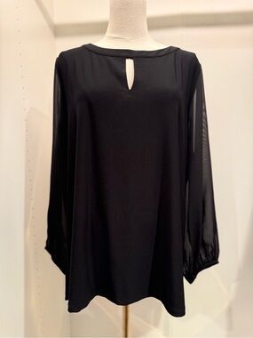 Classic Black Long-Sleeve Chiffon Sleeve Top
